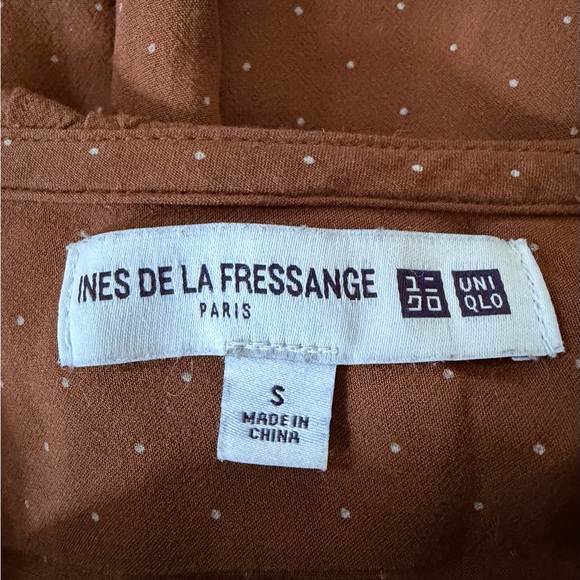 Uniqlo INES DE LA FRESSANGE Wrap Dress Brown Polka Dot Small - Picture 5 of 5